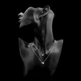 925 Silver Double Layers Collarbone Necklace Cz Love-heart Pendant