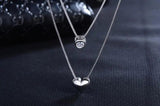 925 Silver Double Layers Collarbone Necklace Cz Love-heart Pendant
