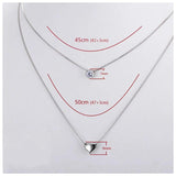 925 Silver Double Layers Collarbone Necklace Cz Love-heart Pendant