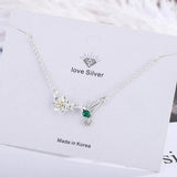 925 Silver Green Bird Choker Pendant Necklace CZ Zircon Pretty Jewelry