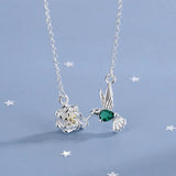 925 Silver Green Bird Choker Pendant Necklace CZ Zircon Pretty Jewelry