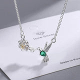 925 Silver Green Bird Choker Pendant Necklace CZ Zircon Pretty Jewelry