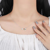 925 Silver Green Bird Choker Pendant Necklace CZ Zircon Pretty Jewelry