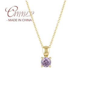 925 Silver Round Birthstone Pendant Necklace For Women