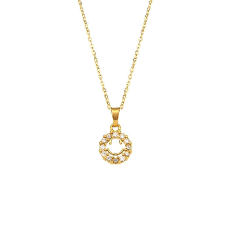 Stainless Steel Smiley Necklace with Zircon Stone for Women