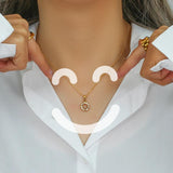 Stainless Steel Smiley Necklace with Zircon Stone for Women