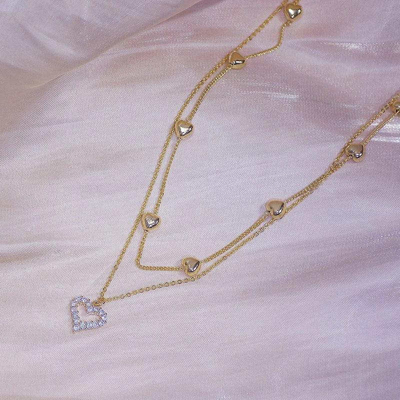 14k Diamond Double Layer Chain Necklace Zirconia