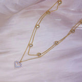 14k Diamond Double Layer Chain Necklace Zirconia