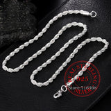 925 Silver 4mm Twisted Rope Chain Necklace For Women Man