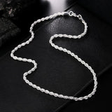 925 Silver 4mm Twisted Rope Chain Necklace For Women Man