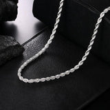 925 Silver 4mm Twisted Rope Chain Necklace For Women Man