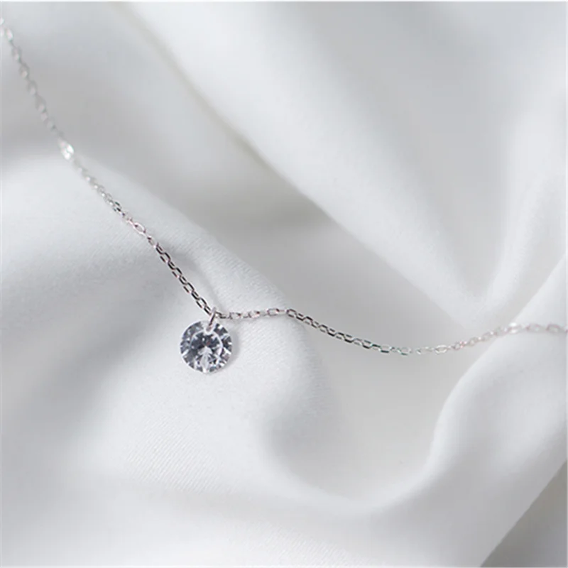 925 Silver Crystal Zircon Pendant Necklace for Women