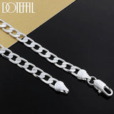 925 Silver 8mm Flat Sideways Chain Necklace For Women Man Wedding