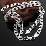 925 Silver 8mm Flat Sideways Chain Necklace For Women Man Wedding