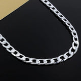 925 Silver 8mm Flat Sideways Chain Necklace For Women Man Wedding