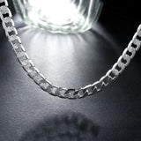 925 Silver 8mm Flat Sideways Chain Necklace For Women Man Wedding