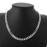 925 Silver 8mm Flat Sideways Chain Necklace For Women Man Wedding