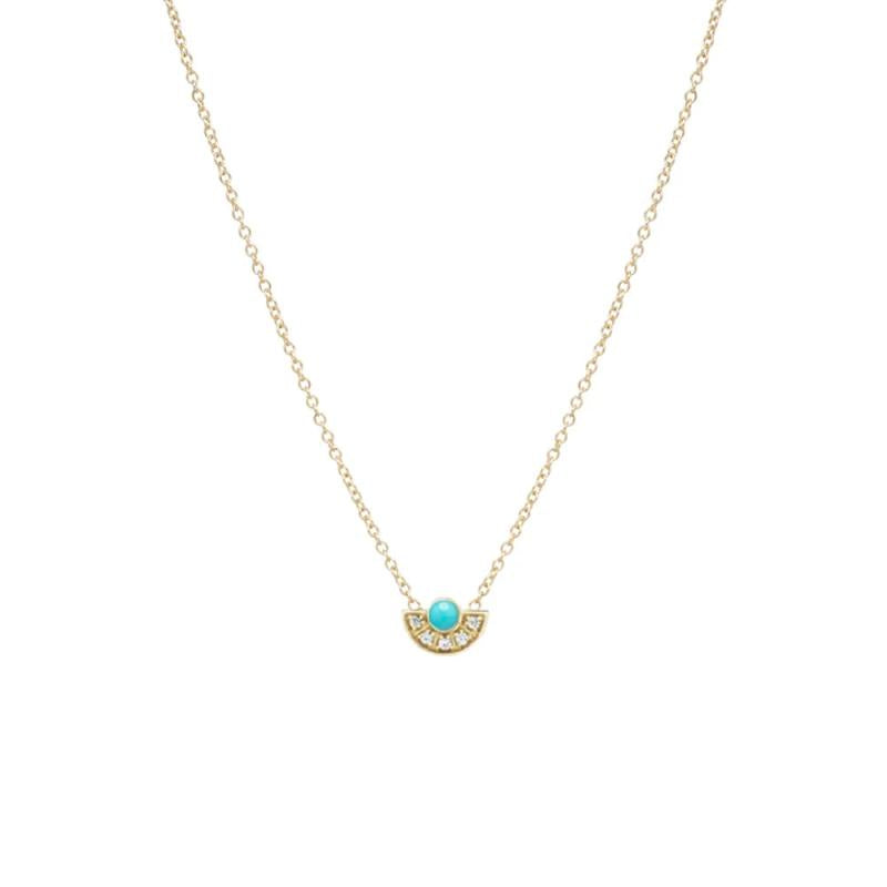 925 Silver Clavicle Chain Necklace Turquoise Zircon Fan Versatile Jewelry