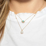 925 Silver Clavicle Chain Necklace Turquoise Zircon Fan Versatile Jewelry