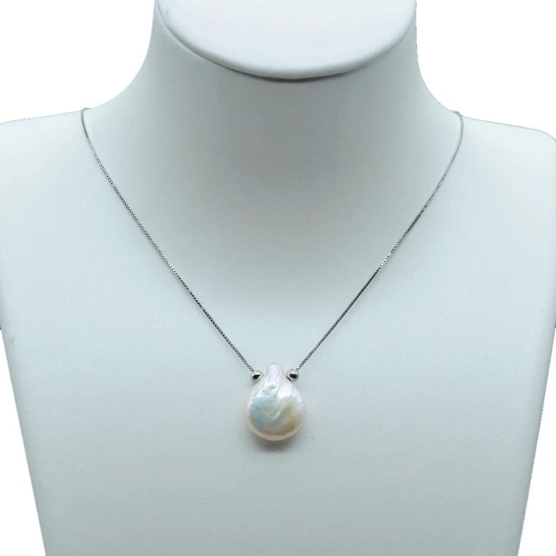 Baroque Pearl Heart Pendant Necklace Silver Chain
