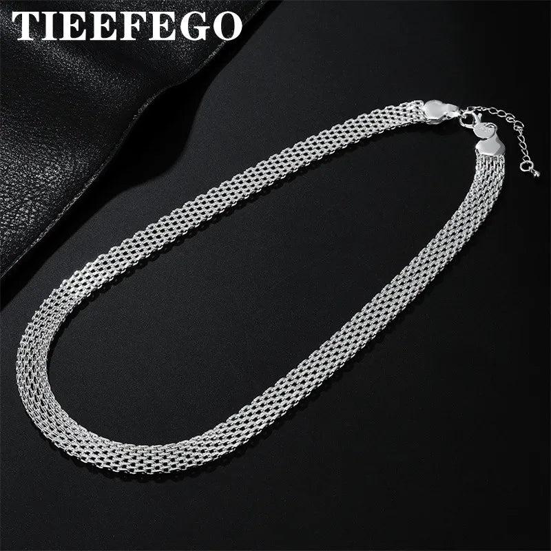 925 Silver Woven Strap Chain Necklace 18 Inch