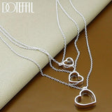 925 Silver Three Heart Chain Pendant Necklace For Women Wedding