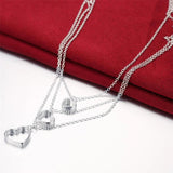 925 Silver Three Heart Chain Pendant Necklace For Women Wedding