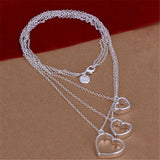 925 Silver Three Heart Chain Pendant Necklace For Women Wedding