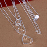 925 Silver Three Heart Chain Pendant Necklace For Women Wedding