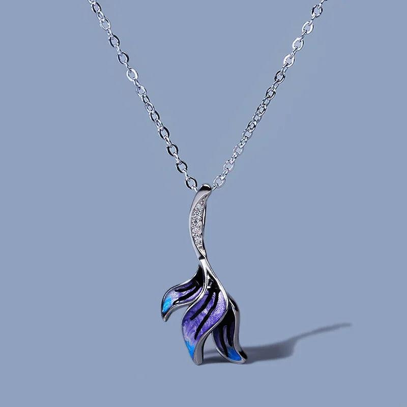 Violet Silver Necklace Enamel Flower Pendant Retro Wedding Necklaces