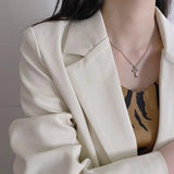 Retro Cross Necklace for Women Silver Light Clavicle Chain Jewelry