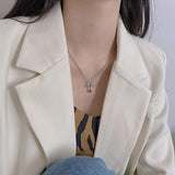 Retro Cross Necklace for Women Silver Light Clavicle Chain Jewelry