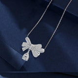 Silver Necklace Zircon Stone bow-knot Pendant Sweater Chain Choker