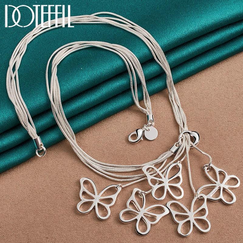 925 Silver Five Butterfly Snake Chain Necklace Women Wedding Jewelry