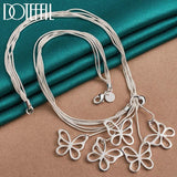 925 Silver Five Butterfly Snake Chain Necklace Women Wedding Jewelry