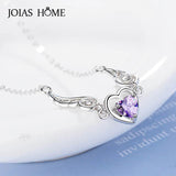 S925 Silver Heart-shaped Amethyst Pendant Necklace for Women