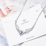 S925 Silver Heart-shaped Amethyst Pendant Necklace for Women