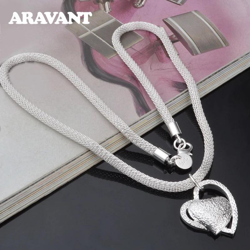 925 Silver Double Heart Necklaces Snake Chain Women Wedding Jewelry