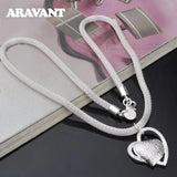 925 Silver Double Heart Necklaces Snake Chain Women Wedding Jewelry