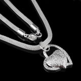 925 Silver Double Heart Necklaces Snake Chain Women Wedding Jewelry