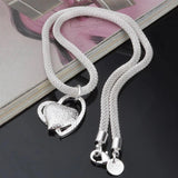 925 Silver Double Heart Necklaces Snake Chain Women Wedding Jewelry
