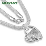 925 Silver Double Heart Necklaces Snake Chain Women Wedding Jewelry