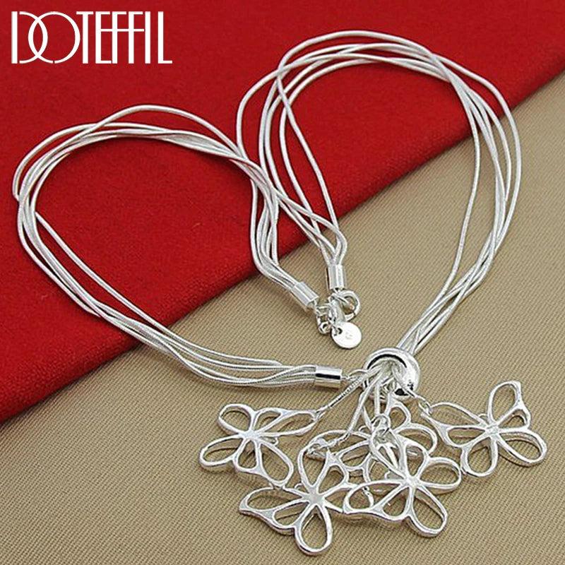 925 Silver 5 Butterfly Snake Chain Necklace Women Wedding Jewelry