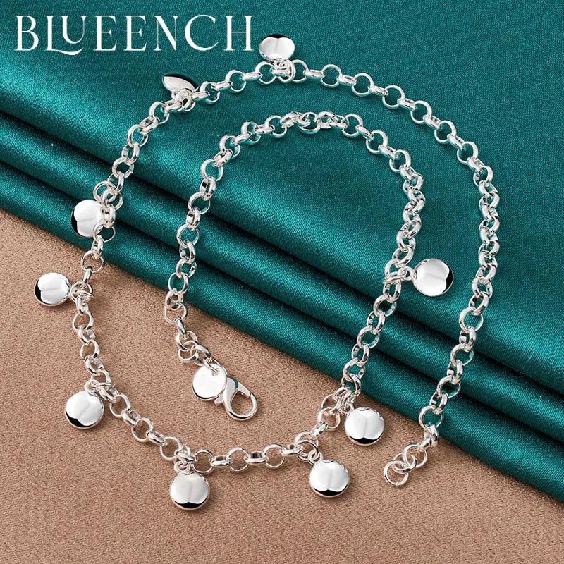 925 Silver Flat Round Pendant Necklace Women Wedding Charm Jewelry