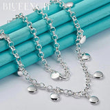 925 Silver Flat Round Pendant Necklace Women Wedding Charm Jewelry