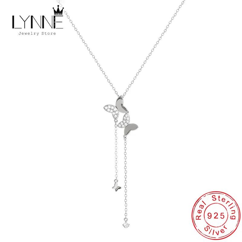 925 Silver Double Butterfly Zircon Pendant Collarbone Necklace