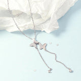 925 Silver Double Butterfly Zircon Pendant Collarbone Necklace