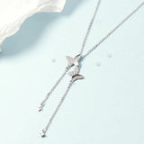 925 Silver Double Butterfly Zircon Pendant Collarbone Necklace