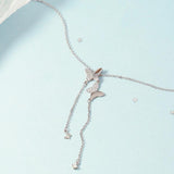 925 Silver Double Butterfly Zircon Pendant Collarbone Necklace
