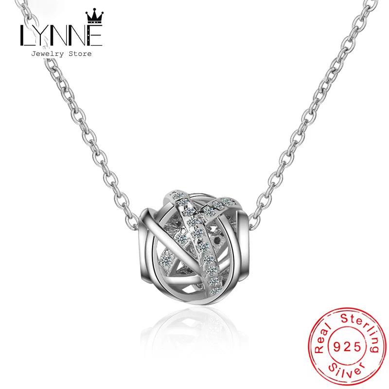 925 Silver Zircon Pendant Necklace Rose Rhinestone Chain